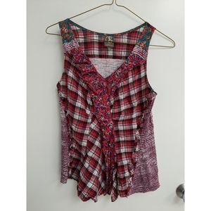 ☀️ ANTHRO Rose Farm Multimedia Plaid Tank …